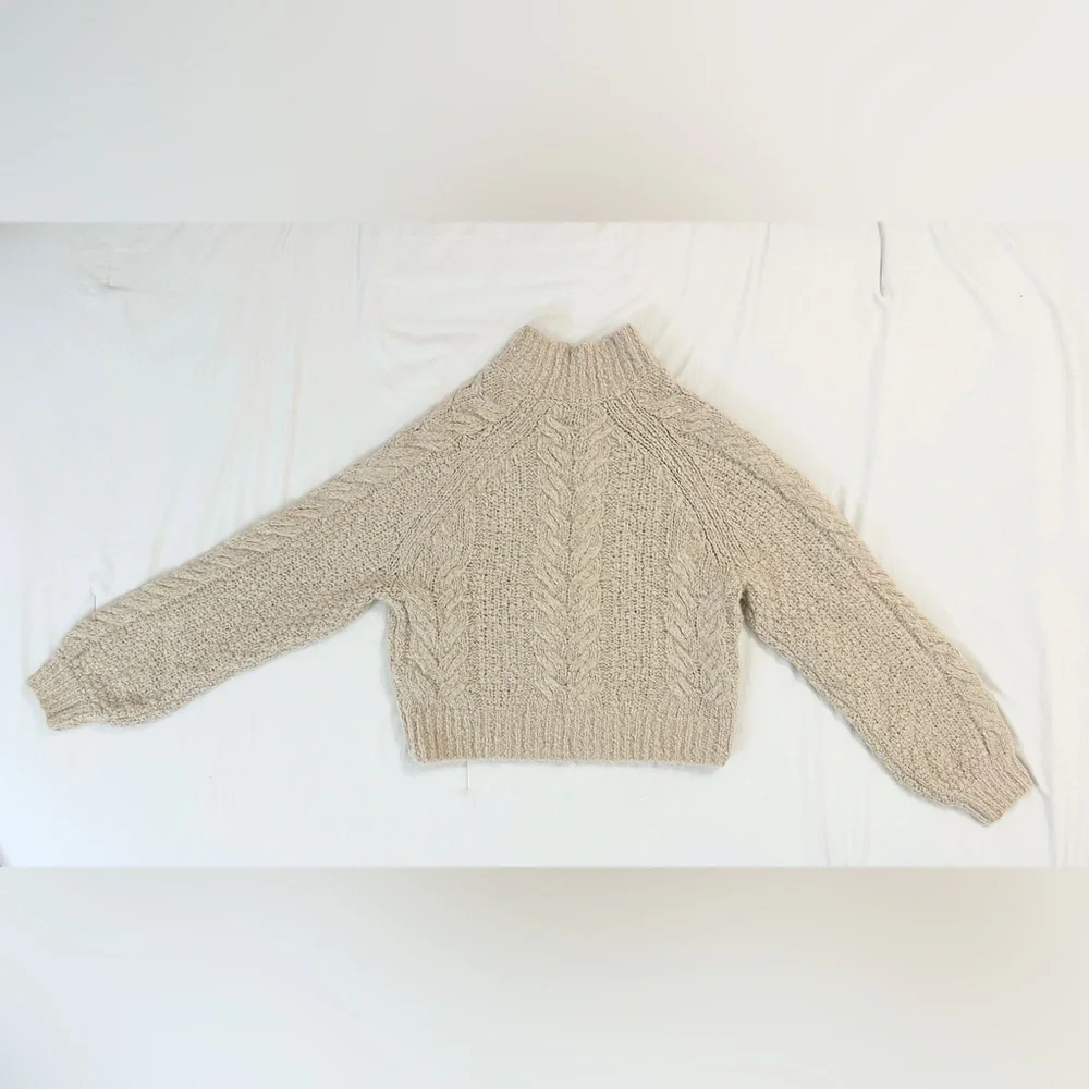 Sunday Best Cropped Cabled Knit Turtleneck Sweater - Beige/Tan - Picture 5 of 9